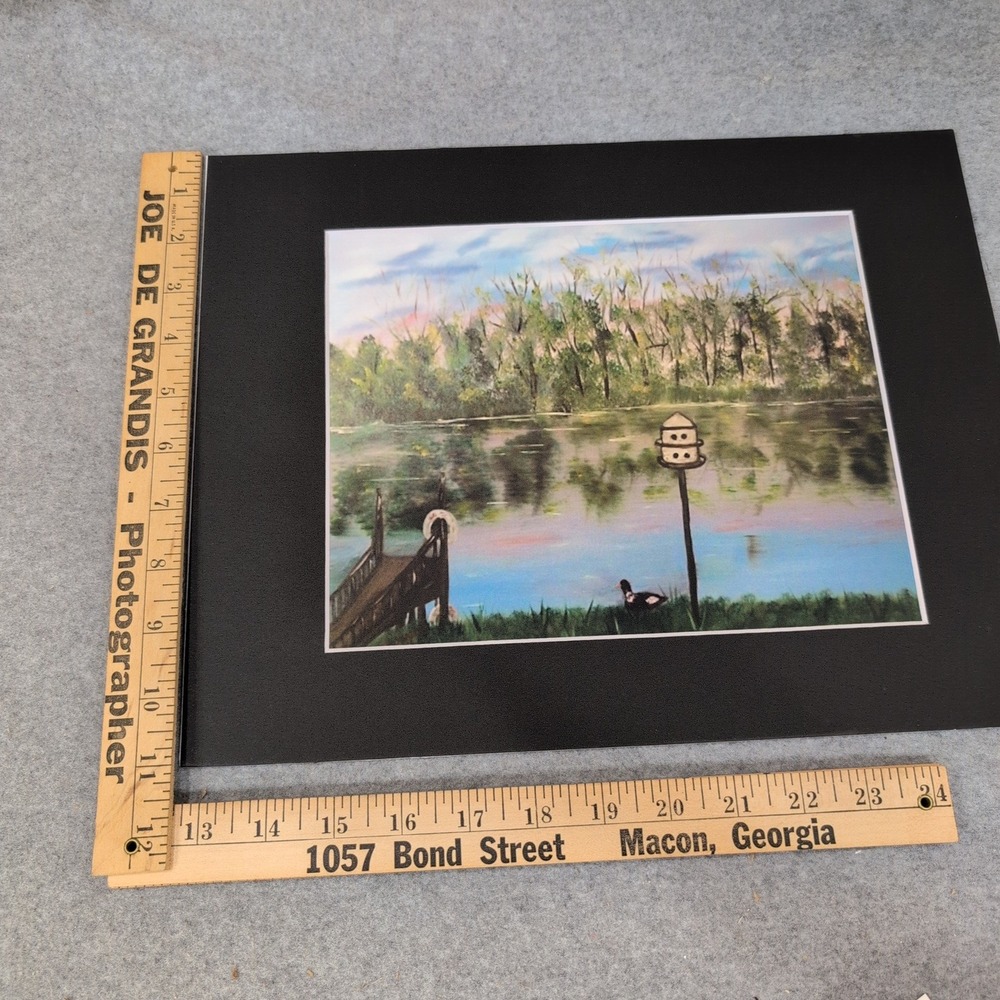 Sherri Howard Fine Art Print Lake Landscape Dock Birdhouse Matted Art Print - Picture 2 of 5